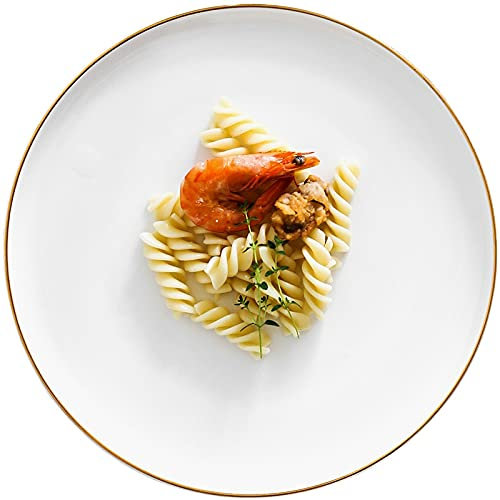 AILIFE Brief Noridc Assiette ronde en céramique avec bord doré massif en porcelaine émaillée