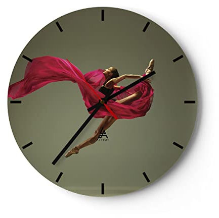 Modern Wanduhr Tänzer Ballett Künstler 40x40cm Rund Groß Wand Uhr Glas Analog Zimmeruhren Küche Büro Wohnzimmer Glasuhr Wall Clock Dekoration Design Wanddekoration Küchenuhr C3AR40x40-5037