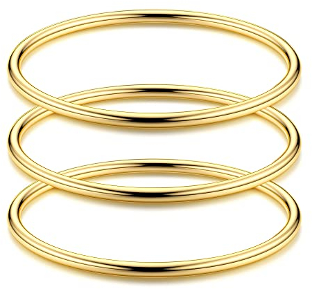 Morfetto 3mm 14K Gold Armreifen für Damen Armreif Set Edelstahl stapelbares glänzendes dünnes rundes Armreif G-8.5inch