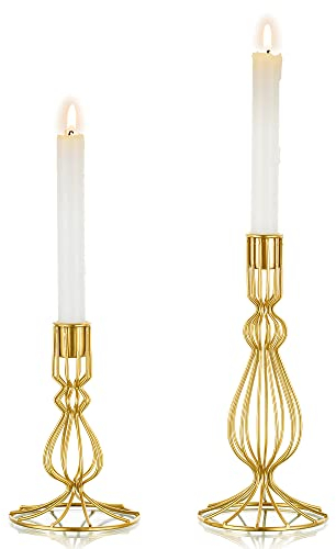 Sziqiqi Gold Kerzenhalter Kerzenständer Metall, Geometrische Kerzenleuchter Kerzenhaltern für Kegelkerzen Moderne Tischdeko Mittelstück für Hochzeit Weihnachten Wohnzimmer Party Esstische