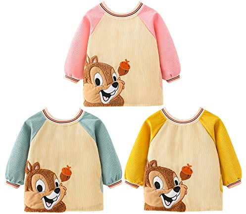 Chilsuessy 3 stk Wasserdicht Kinder Ärmellätzchen Nässeschutz Babylätzchen mit Ärmeln Fütterung Lätzchen Schürze Junge Mädchen Lätzchen Baby Latz, N/Set, 0-2 Jahre