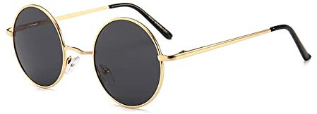 JoXiGo Sunglasses Mens Women Polarised UV400 Protection - Retro Round Classic Metal Frame (Gold Black)