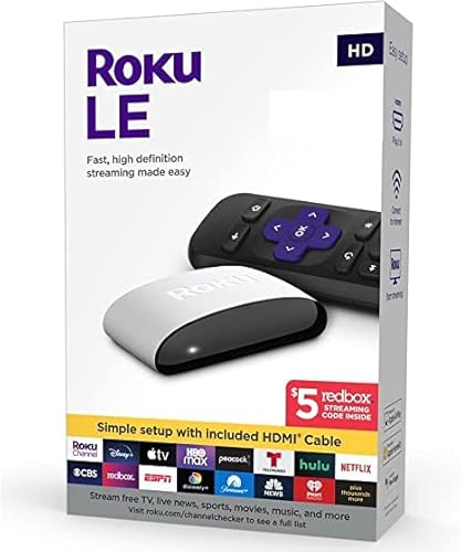 Roku LE HD Streaming-Media-Player mit Hochgeschwindigkeits-HDMI-Kabel und einfacher Fernbedienung, nur weißes Gerät