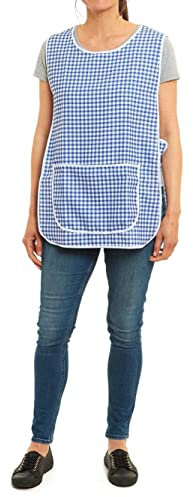 ER Direct Womens Home Work School Kitchen Catering Cleaning Bar Plus Size Plain Printed Coloured Front Large Pocket Side Button Fastening Tabard Apron (Gingham-Navy, M)