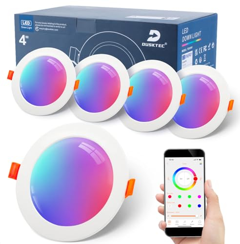 DUSKTEC Smartee LED Spots RGB, LED Einbaustrahler 230V Flach, Alexa Kompatibel, Bluetooth Deckenspots Farbwechsel 10W 1000LM, IP44 Einbauleuchten Weiß Dimmbar mit App Steuerung, Deckenstrahler DT
