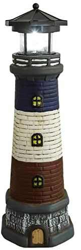 DOITOOL Solar Powered Lighthouse, 37.5cm Tall Solar Lighthouse with Rotating Beacon, Outdoor Solar LED Rotating Lighthouse Light Lighthouse Statue for Garden Lawn, Black