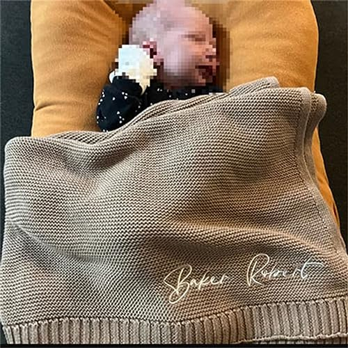 Babydecke Individuell Kinder Name Nap Strickdecke Personalisiert Gestickter Name Neugeborenes Kinder Geschenk Baby Party Zubehör (Embroidered Name)