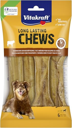Vitakraft Chews, Hundesnack, 14cm lang, langanhaltender Kauknochen, zur intensiven Beschäftigung, aus getrockneter und gepresster Rinderhaut, für große Hunde (1x 6 Stück)