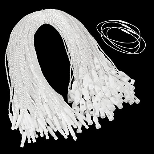 Photect 200 Pcs Polyester Schnur für Hängeetiketten Einwege Polyester Schnur mit Schnappverschluss zum Anbringen von Etiketten und Sicherheit Etiketten Befestigung Haken Schnur für Produkt(Weiß)