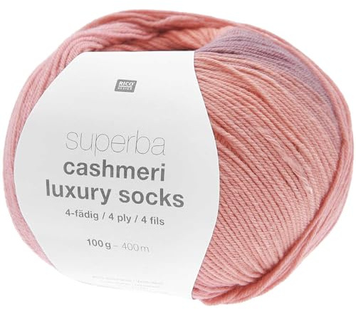 Rico Design Superba Cashmeri Luxury Socks | Sockenwolle mit Kaschmir | Strumpfwolle 4-fädig | Sockengarn mit Farbverlauf (24 | rot-rosa-degradé)