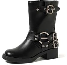 QUEEN HELENA Stivaletti Biker con Fibbia Bassi Donna X30-118 (Nero, 41)