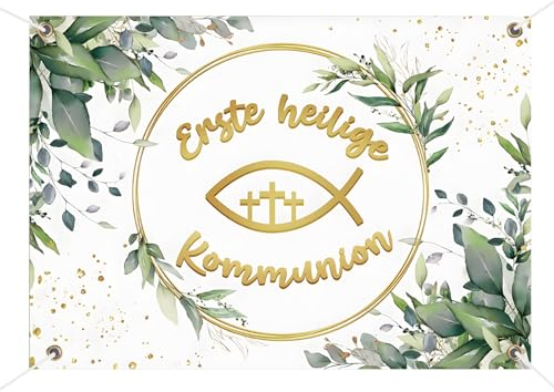 Kommunion Deko, 170x120 CM Konfirmation Banner, Erste Heilige Kommunion Banner, Erstkommunion Hintergrund, Geburtstagsdeko Wand, Taufe Party Dekoration, Erstkommunion Deko für Junge Mädchen