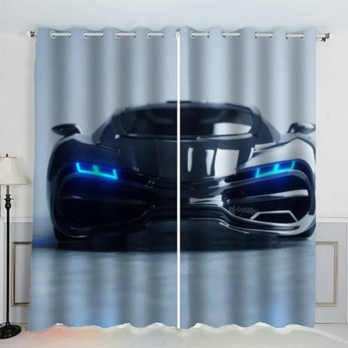 MEVASA Gardinen Auto Verdunklungsvorhänge Wohnzimmer Schlafzimmer Kinderzimmer Mädchen Jungen 3D Polyester Sportwagen Vorhänge Ösen 150 x 166 BxH