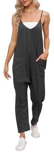 Cegerne Salopette Donna Jumpsuit Premaman Tuta Estiva Pantaloni da lavoro Jumpsuit Tuta ampia senza maniche con ampie tasche, Grigio scuro, M