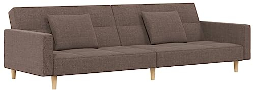 vidaXL Schlafsofa 2-Sitzer, Schlafcouch mit 2 Kissen, Gästebett mit Holzrahmen, Sofabett Tagesbett Couch Sofa Ausziehbar, Taupe Stoff