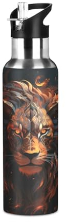 Leone Animale Licenziato Borraccia Sportiva Antigoccia,Senza BPA,Bottiglia D'Acqua Termica Sport Tazza Sottovuoto Brocca in Acciaio,1000ml/600ml