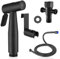 Douchette wc noir acier inox kit complet avec 2 metres de tuyau flexible extra long support et vanne de derivation