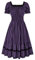 SCARLET DARKNESS Robe gothique en dentelle à col carré smocké à volants steampunk vintage médiéval midi pour femme, Rayures verticales violettes et noires, XL