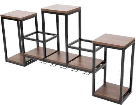 ZENGRICE Porte-bouteille de vin en métal et porte-bouteille de vin en bois, porte-bouteille de vin mural multifonctionnel, adapté pour restaurant, bar, maison et autres endroits, 106 x 20 x 41,5 cm