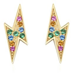 Sterling Silver Rainbow CZ Lightning Bolt Stud Earrings Rhodium 14K Gold (14K Gold)