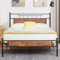 VECELO Bettgestell 140x200 cm Metallbett mit Lattenrost, Bett Retro Doppelbett mit Dick Holzkopfteil, Gästebett Jugendbett perfekt für Schlafzimmer Gästezimmer, Braun