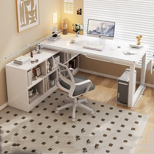 Large L-Shaped Gaming Desk Set with Chair and Storage Shelves - Perfect Home Office Computer Desk with Interchangeable Sides - Wood Table for Bedroom (47.2in)