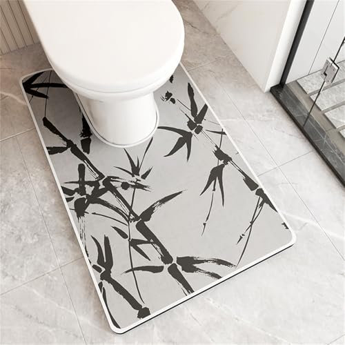 Highdi Tapis de Toilette U, Tapis Toilette WC Diatomite Sechage Rapide Absorbant Tapis de Sol pour Toilette Antidérapant Tapis Contour WC Tapis de Toilette WC Lavable (Bambou Noir,55x90cm)
