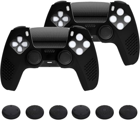 PlayVital 2 Cover Joystick per ps5 Controller-Compatibile con ps5 Base Ricarica, Custodia Silicone Antiscivolo&Copri Analogici&Adesivi Skin per Touchpad,3D Borchiate-Nero