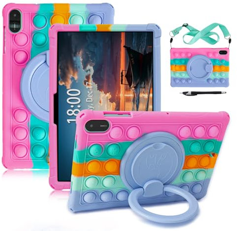 ATOOZ for Honor Pad X8a Case Kids,Soft Silicone Case for Honor Pad X8a Tablet 11 inch 2024 with 360 ° Rotating Bracket & Adjustable Shoulder Strap (Pink)
