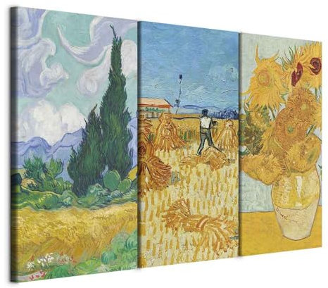 murando - Wandbilder Set 3 tlg Wanddeko Collage 3er 90x60 cm (je 30x60 cm) – Leinwandbild für Wohnzimmer und Schlafzimmer - Gogh Gelb Vincent Gemälde Komposition Van l-G-10410-b-a