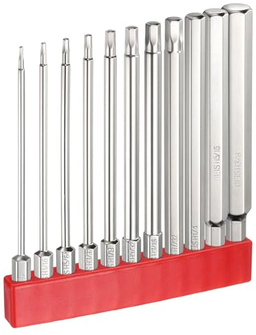 sourcing map 1H1/20-H3/8 Hex Head Screwdriver Bit Set 1/20-3/8 Flat Tip 1/4 Hex Shank 4 Long Magnetic Hexagonal Screw Drill Bit Wrench Chrome Plated Power Driver Socket