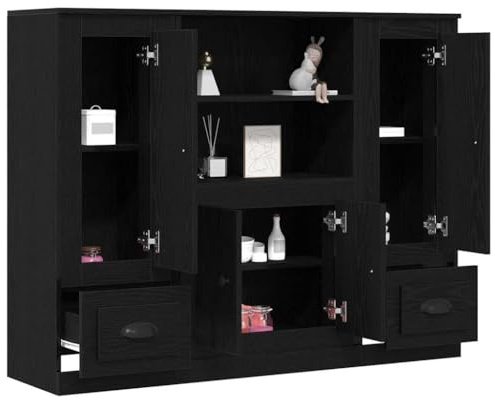 vidaXL Highboard Schwarz Eichen-Optik 132 x 35,5 x 103,5 cm | Bietet viel Platz zum Verstauen von Dingen, Zeitgemäßer Look, der jeden Raum aufwertet, Aus massivem Eichenholz gefertigt,