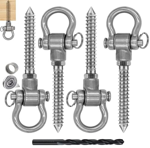 WWFFEN 180° Schaukel-Schraubhaken,140mm Edelstahl Schaukel Aufhängung Hängesessel mit Lagern für Holzbalken Deckenhaken,Spielplatz Yoga Hängematte,4pcs/675kg Kapazität