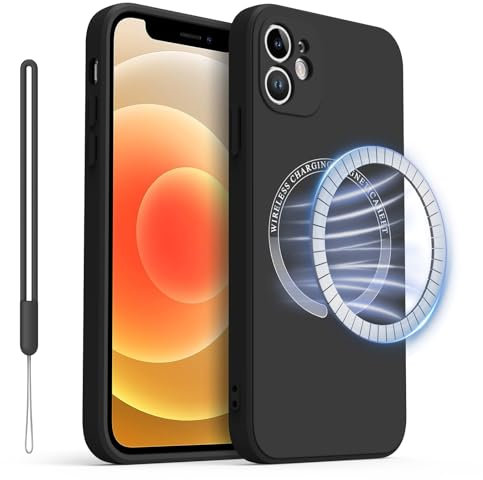 Meliya Magnétique Coque pour iPhone 12 Mini avec Mag-Safe avec Cordon, Coque Antichoc avec Protection des Caméras, Étui en Silicone avec Doublure en Microfibre Souple, Conception de Bord Droit