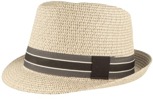 Breiter Strohhut Trilby Sommerhut Garniturband Sonnenhut knautschbar Rollbarer Hut mit UV-Schutz 50+ Grau meliert S
