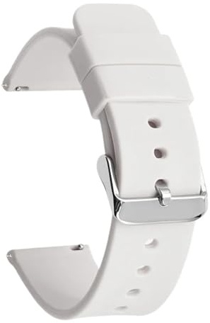 CKAKZTPTEV Bracelet de montre en silicone à dégagement rapide for hommes et femmes(White-Silver,15mm)