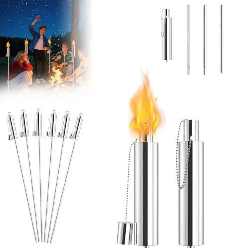 LARS360 6er Set Ölfackeln Lampe Fackeln für Außen – Edelstahl Gartenfackeln mit 330ml Ölbehälter, Glasfaser Docht, Löschkappe – Höhe 115cm, Wiederverwendbar