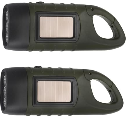 Handkurbel Wiederaufladbare Taschenlampe LED Taschenlampe,2 Stück Solar LED Taschenlampe, Kurbeltaschenlampe,Wasserdicht Torch Light Notlicht Freien Tragbar Camping Lampen mit Karabinerhaken (Schwarz)