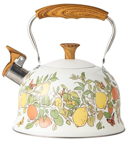 Flötenkessel, Teekocher, 3 l, Edelstahl, Herdplatte mit Holzgriff, für Gas-, Induktions-, Elektroherde