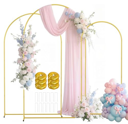 EMART Hochzeitsbogen Hintergrund Ständer 2,2m/2m/1,8m, 3Pcs Goldfarben Metall Hochzeit Bogen Hintergrund, Hochzeitsbogen Gestell für Hochzeiten, Geburtstage, Partydekorationen und Feierlichkeiten
