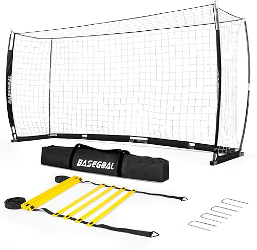 BaseGoal Faltbares Fußballtor Outdoor [180cm/240cm/365cm] | Fussballtor Garten mit Koordinationsleiter, Robustes Stahlrahmen & Fiberglasstangen für Schule und Vereinstraining