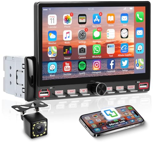 Hodozzy Klaviertasten 1 Din Autoradio mit Bluetooth, 7 Zoll 1 Din Touchscreen Autoradio mit FM Radio, EQ, Mirror Link, USB/Typ C, SWC, Dasselbe Video Teilen, Unterstützung für U-Disk, AUX+ Kamera