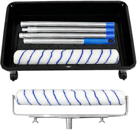 18 Inch Paint Roller Set, Large Extendable Paint Roller and Trays Sets 2 Pcs 18 Inch Paint Roller Sleeve, Paint Roller Tray with Wheels, Long Rollers for Painting Walls, Ceiling, Doors