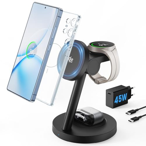 4 in 1 Magnetisch Induktive Ladestation für Samsung - JoyGeek Qi2.2 25W Fast Mag-Safe Ladegerät für Galaxy S26/S25/Ultra/Z Fold/Flip 7,Wireless Charger für Watch 8/Ultra/7/6/5, für Galaxy Buds 4/3 Pro