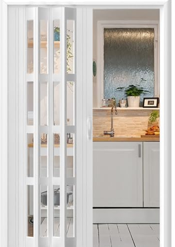 NMKSYX Porte accordéon Porte Pliante Portes Intérieures en Plastique PVC Accordéon Coulissant avec Panneau Acrylique, Porte D'intimité Pliable Transparente pour Cuisine/Buanderie/Douche(180x186cm)