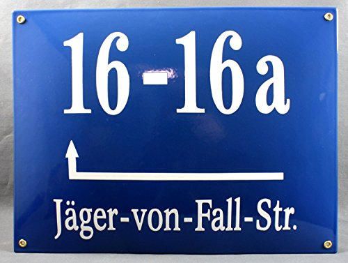 Münchener Emaille Hausnummernschild groß mit Wunschzahl und Wunschtext 40x30 cm