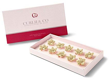 CURLII 10 Designer Blumen Curlies - 24 Karat Gold - Satin Blüte beige - Brauthaarschmuck | Haarschmuck GE-BB