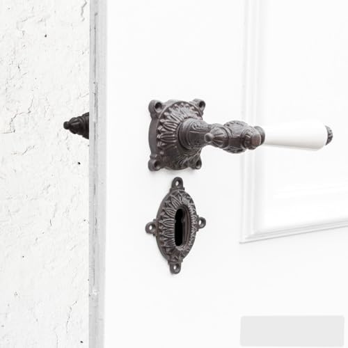 Antikas Poignée de porte en porcelaine, fer, céramique, ivoire, 13 cm x 65 mm x 45 mm x 58 mm x 1,8 cm, vintage, ensemble de poignées de poignée