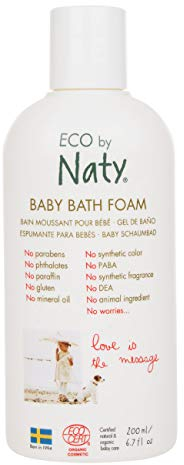 Eco by Naty, Babybadeschaum Bio Inhaltsstoffe pflanzlichen Ursprungs parfümfrei, hypoallergen und dermatologisch getestet, 200 ml Flasche