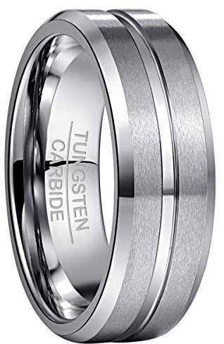 NUNCAD Ring Herren/Damen aus Wolfram Unisex Ring Silber 8mm Breit Fashion Schmuck Ring für Hochzeit Verlobung Größe 60